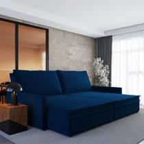 Sofá sem Caixa Retrátil e Reclinável Tunísia 4 Lugares Velosuede Azul Marinho 210cm Abertura 130cm