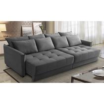 Sofá Sem Caixa Retrátil Reclinável 2,10m Carol Veludo Cinza Adonai Estofados