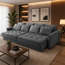 Sofá Sem Caixa Retrátil Reclinável 2,10m Cora Veludo Cinza - Castelier Decor Sofá Sem Caixa Retrátil Reclinável 2,10m Cora Veludo Cinza - Castelier Decor