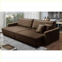 Sofá Sem Caixa Retrátil Reclinável 2,10m Karina Veludo Marrom Rover & Beato Sofá Sem Caixa Retrátil Reclinável 2,10m Karina Veludo Marrom Rover & Beato