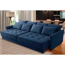 Sofá Sem Caixa Retrátil Reclinável 2,30m Clara Veludo Azul Kaleo Decor Sofá Sem Caixa Retrátil Reclinável 2,30m Clara Veludo Azul Kaleo Decor