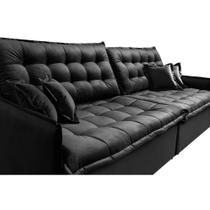 Sofá Sem Caixa Retrátil Reclinável 2,35m Cama inBox Versátil com Pillow Top e Molas Velusoft Preto