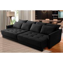 Sofá Sem Caixa Retrátil Reclinável 2,50m Clara Veludo Preto Kaleo Decor