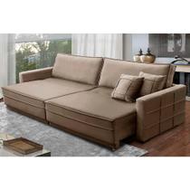 Sofá Sem Caixa Retrátil Reclinável 2,50m Katrina Veludo Cappuccino Kaleo Decor