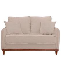 Sofa Sena 2 Lugares Base de Madeira para Sala Hotel Linho Palha
