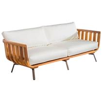 Sofá Serena de Madeira Premium Pés Alumínio Sala Recepção Decoração