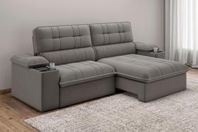 Sofá Stylus 2,10m Retrátil/Reclinável com Porta Copos e Cooler Suede Cinza - XFlex Sofás Sofá Stylus 2,10m Retrátil/Reclinável com Porta Copos e Cooler Suede Cinza - XFlex Sofás