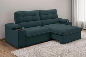 Sofá Stylus 2,10m Retrátil/Reclinável com Porta Copos e Cooler Suede Petróleo - XFlex Sofás