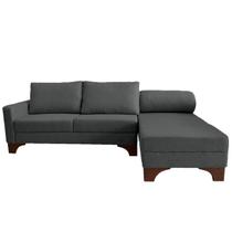 Sofá Suécia com Chaise Direita Base em Madeira Linho