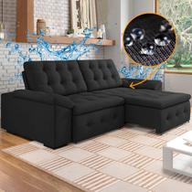 Sofá Suede Impermeável Retrátil 4 Lugares Reclinável New Queen 230 Cm Preto - SóSofá