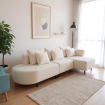 Sofá Super Luxo Venari 3,40M Com Módulo Ilha e Chaise com Braço Slim Almofadas Decorativas e Vários Tecidos