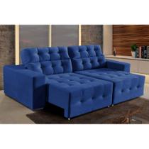 Sofá Tóquio 4 Lugares Retrátil e Reclinável 2,70m Suede Azul - UmaBox