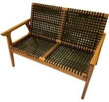 Sofa Trama 2 Lugares Corda Trancada Preta com Estrutura Madeira cor Stain Jatoba - 53171