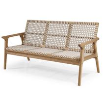 Sofá Trama 3 Lugares Stain Jatobá com Corda Areia 155cm - 67233 Sofá Trama 3 Lugares Stain Jatobá com Corda Areia 155cm - 67233