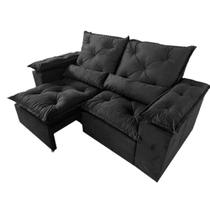 Sofá Tunísia 3 Lugares Retrátil e Reclinável 200cm Tecido Veludo Kasacomigo Cor Preto