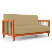 Sofá Varanda Samoa Madeira Maciça 02 Lugares com Cordas Náutica Linho Dourado - Abmaza