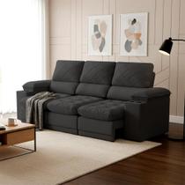 Sofá Veneza 2,40m Retrátil Reclinável Preto USB e Porta Copos - King House Sofá Veneza 2,40m Retrátil Reclinável Preto USB e Porta Copos - King House