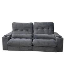 Sofá Veneza com Molas Ensacadas 4 Lugares Retrátil e Reclinável 250cm Tecido Veludo Zarat Cinza