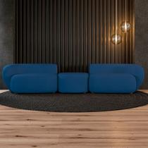 Sofá Versátil Sala de Estar Egito 322cm Modulado Veludo Azul G52 - Gran Belo