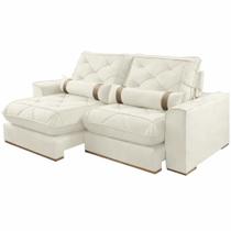 Sofá Vicam 029 Dubai com Molas Ensacadas 4 Lugares Retrátil e Reclinável 250cm Tecido Veludo Cor Marfim