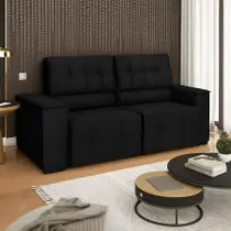 Sofá Vicenza 3 Lugares Retrátil Sala de Estar 175cm Suede Preto - INCASA DECOR