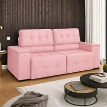 Sofá Vicenza 3 Lugares Retrátil Sala de Estar 175cm Suede Rosa Bebe - INCASA DECOR