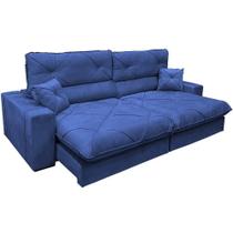 Sofá Victory 4 Lugares Retrátil e Reclinável 250cm Tecido Veludo Cor Azul Sofá Victory 4 Lugares Retrátil e Reclinável 250cm Tecido Veludo Cor Azul