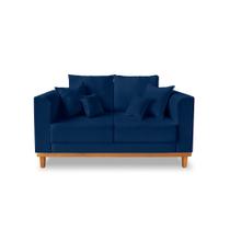 Sofá Viena 02 Lugares Com Almofadas Decorativa Suede Azul - Madeira Prima Deccor
