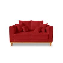 Sofá Viena 02 Lugares Com Almofadas Decorativa Suede Vermelho - Madeira Prima Deccor