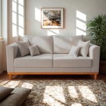 Sofá Viena Beny 03 Lugares Com Base de Madeira Linho Cinza