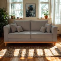 Sofá Viena Beny 3 Lugares Com Base de Madeira Namoradeira Suede Cinza