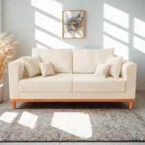 Sofá Viena Beny 3 Lugares Com Base de Madeira Suede Bege - Madeira Deccor Sofá Viena Beny 3 Lugares Com Base de Madeira Suede Bege - Madeira Deccor