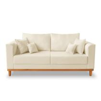 Sofá Viena Beny 3 Lugares Com Base de Madeira Suede Bege - Madeira Prima Deccor