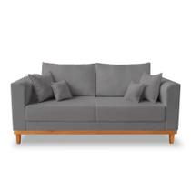 Sofá Viena Beny 3 Lugares Com Base de Madeira Suede Cinza