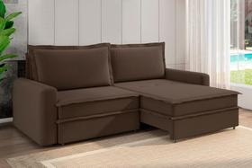 Sofá Vira Cama Veronica 2,10m Retrátil/Reclinável Bipartido Suede Marrom - XFlex Sofás