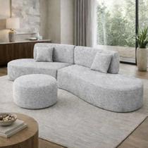 Sofá Virginia 250cm Luxo Sala Salão 3 Lugares Bouclé Cor:PrataDesenho do tecido:Liso