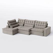 Sofá Volt com Chaise 2,80m em Suede Veludo Castor - Home Mobily Sofá Volt com Chaise 2,80m em Suede Veludo Castor - Home Mobily