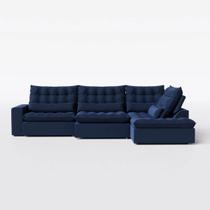 Sofá Volt com Chaise 3,00m em Suede Veludo Azul - Home Mobily