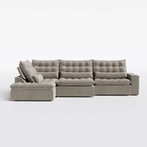 Sofá Volt com Chaise 3,00m em Suede Veludo Castor - Home Mobily Sofá Volt com Chaise 3,00m em Suede Veludo Castor - Home Mobily