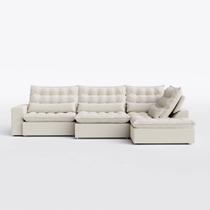 Sofá Volt com Chaise 3,20m em Veludo Atenas Off White - Home Mobily Sofá Volt com Chaise 3,20m em Veludo Atenas Off White - Home Mobily