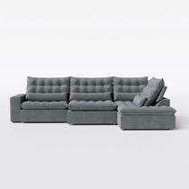 Sofá Volt com Chaise 3,60m em Suede Veludo Grafite - Home Mobily Sofá Volt com Chaise 3,60m em Suede Veludo Grafite - Home Mobily