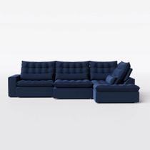 Sofá Volt com Chaise 3,80m em Suede Veludo Azul - Home Mobily Sofá Volt com Chaise 3,80m em Suede Veludo Azul - Home Mobily