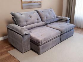 Sofa Xangai Retratil e Reclinavel 2,10 Metros Fernandes Estofados Cor Veludo Cinza Sofa Xangai Retratil e Reclinavel 2,10 Metros Fernandes Estofados Cor Veludo Cinza