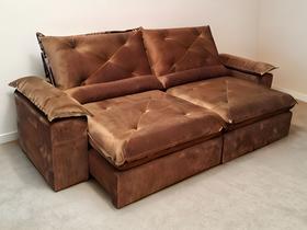 Sofa Xangai Retratil e Reclinavel 2,50 Metros Fernandes estofados Cor Veludo Marrom Sofa Xangai Retratil e Reclinavel 2,50 Metros Fernandes estofados Cor Veludo Marrom