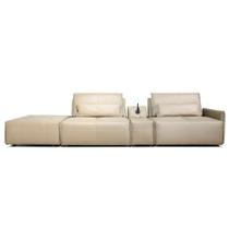 Sofá Yale 2 Lugares + Puff e Console com Luminária Couro Pérola 370cm - 69947