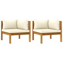 Sofás de canto ao ar livre vidaXL em madeira de acácia com almofadas branco-creme Sofás de canto ao ar livre vidaXL em madeira de acácia com almofadas branco-creme