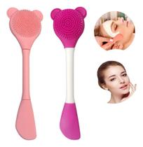 Soft double-sided escova facial esfoliante com espatula para mascara