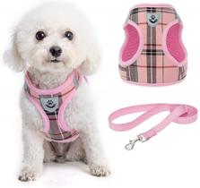Soft Mesh Plaid Puppy Harness - Pequeno Cão Arreio e Conjunto de Coleira, Colete Reflexivo Acolchoado e Confortável para Filhotes e Cães de Pequenas Raças Caminhando