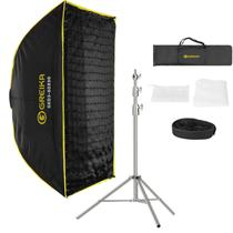 Softbox Bowens Greika 60x90cm Dobrável Com Grid Colmeia + Tripé Inox Greika 2,5m Até 15kg