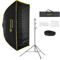 Softbox Bowens Greika 60x90cm Dobrável Com Grid Colmeia + Tripé Inox Greika 2,5m Até 15kg